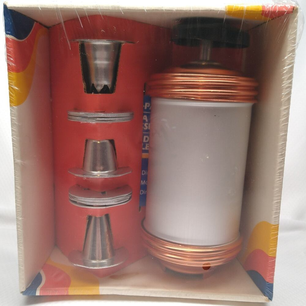 Mirro M-0358-22 Aluminum Cookie Pastry Press 16pc Factory Sealed 1980s Silver